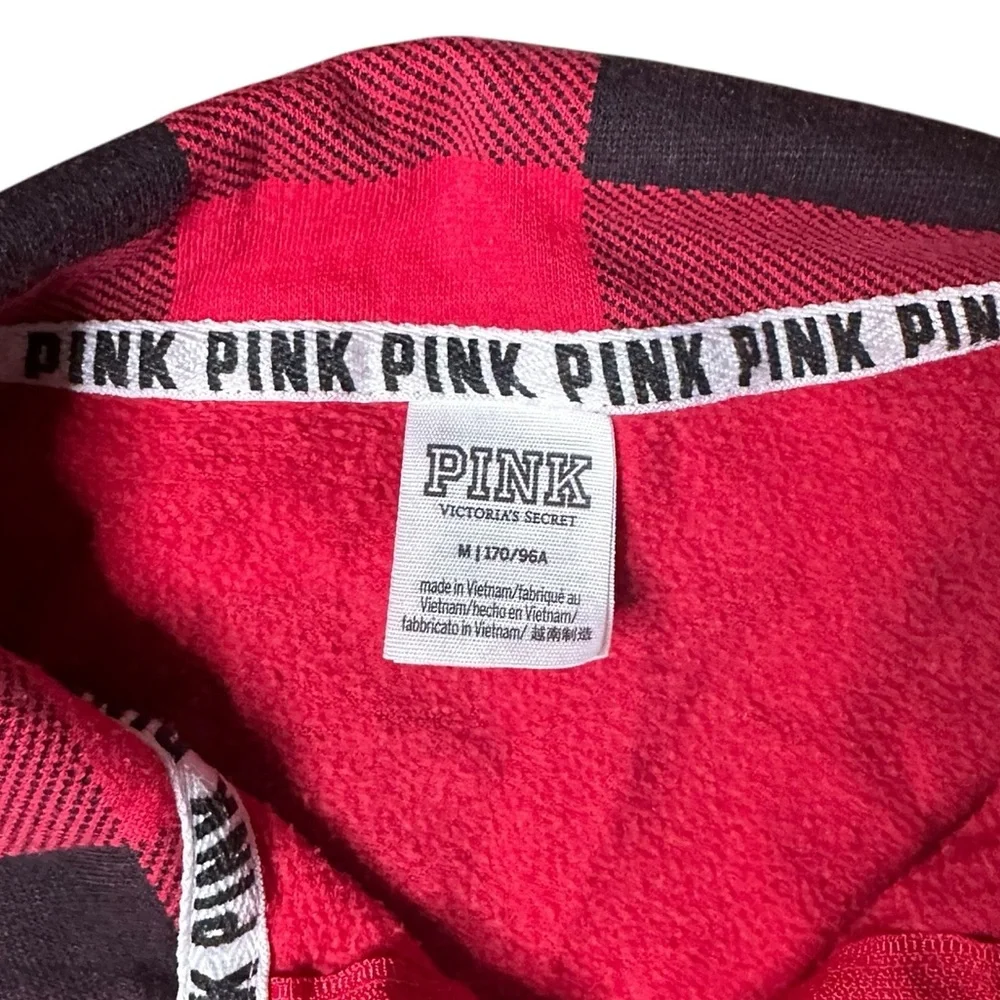 Victoria’s Secret PINK Buffalo Plaid Quarter-Zip Pullover Red Black Women’s M - Picture 2 of 4
